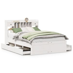 vidaXL gulta ar grāmatu plauktu, bez matrača, 140x190 cm, priedes koks