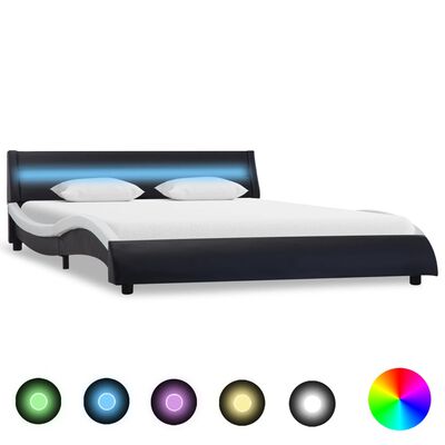 vidaXL gultas rāmis ar LED, melna un balta mākslīgā āda, 160x200 cm