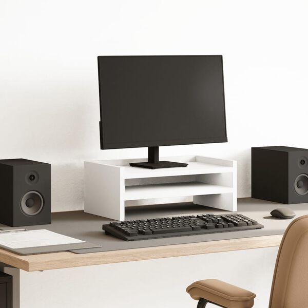 vidaXL monitora paliktnis, balts, 42x24x16 cm, konstruēts koks