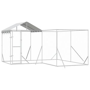 vidaXL suņu voljērs ar jumtu, 4x4x2,5m, cinkots tērauds, sudraba krāsā
