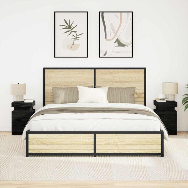 vidaXL Nakts skapītis 2 pcs Melns ozolkoks 35 x 39 x 55 cm