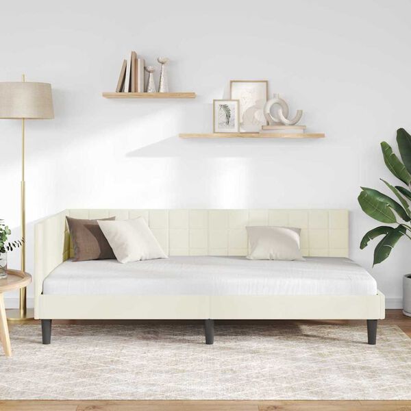 vidaXL Stūra gultas rāmis Krēmkrāsa 90 cm x 190 cm Samts