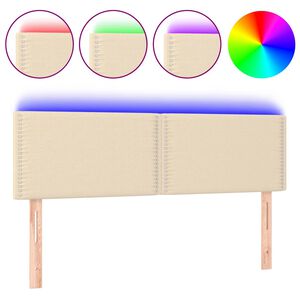 vidaXL gultas galvgalis ar LED, 144x5x78/88 cm, krēmkrāsas audums