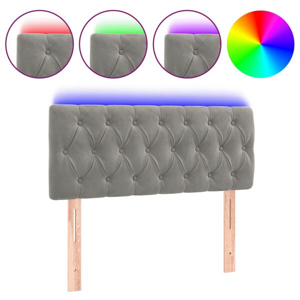 vidaXL gultas galvgalis ar LED, 90x7x78/88 cm, gaiši pelēks samts