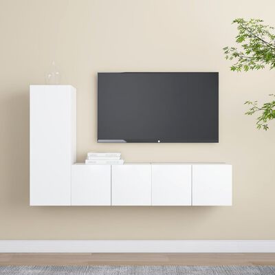 vidaXL 3-daļīgs TV plauktu komplekts, balts, skaidu plāksne