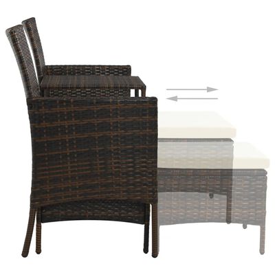 vidaXL divvietīgs dārza dīvāns ar galdiņu, taburetēm, PE pinums, brūns