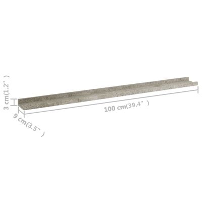 vidaXL sienas plaukti, 4 gab., betona pelēki, 100x9x3 cm