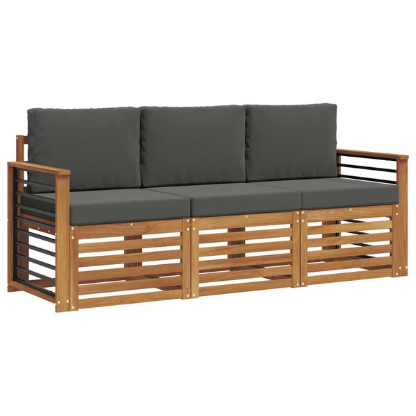 vidaXL Dīvāna komplekti 3 pcs Dabisks un antracīts Cietā akācijas koks