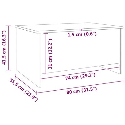 vidaXL kafijas galdiņš, pelēcīgs, 80x55,5x41,5 cm, inženierijas koks