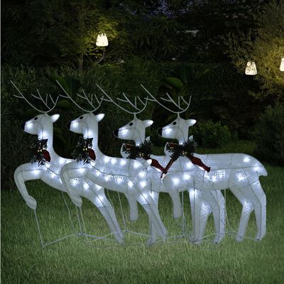 vidaXL Ziemassvētku ziemeļbrieži, 4 gab., balti, 80 LED