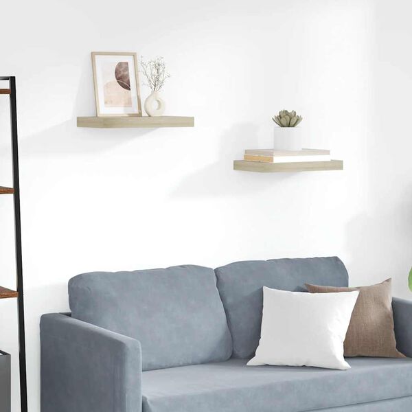 vidaXL sienas plaukti, 2 gab., ozolkoka krāsā, 40x23x3,8 cm, MDF