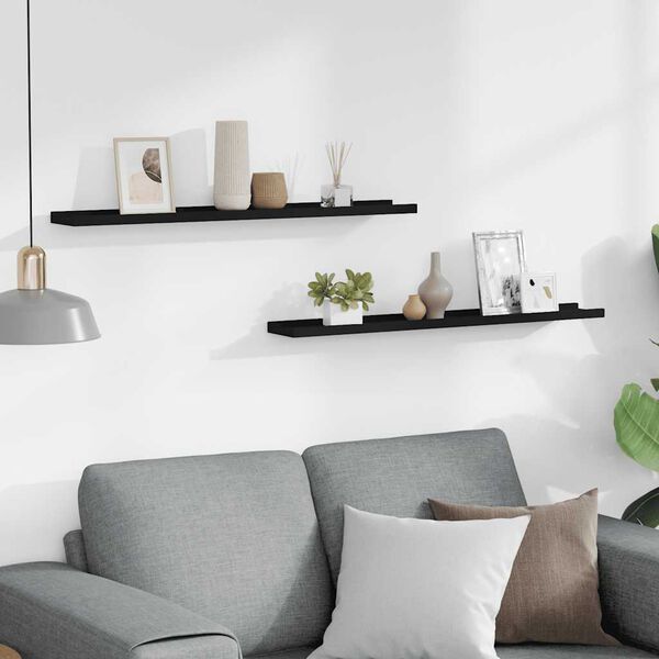 vidaXL sienas plaukti ar apmalēm, 2 gab., melni, 80x9x3 cm, MDF