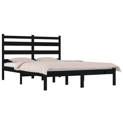 vidaXL gultas rāmis, melns, priedes masīvkoks, 135x190 cm, divvietīgs