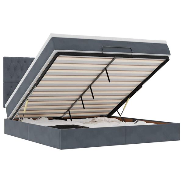 vidaXL Osmaņu gultas rāmis ar matračiem tum&scaron;i pelēks 180x200cm audums