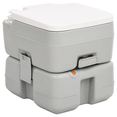 vidaXL portatīvā kempinga tualete, pelēka un balta, 15+10 L, HDPE