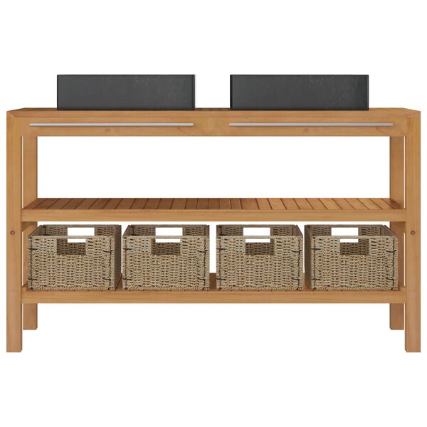 vidaXL vannasistabas plaukts, masīvs tīkkoks, melnas marmora izlietnes