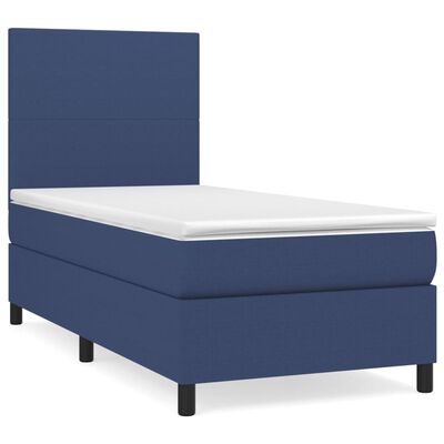 vidaXL atsperu gultas rāmis ar matraci, zils, 90x190 cm, audums