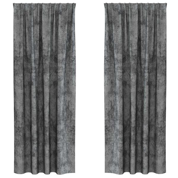 vidaXL Samta aizkari ar aizkariem 2 pcs Pelēka 245 x 140 cm Samts