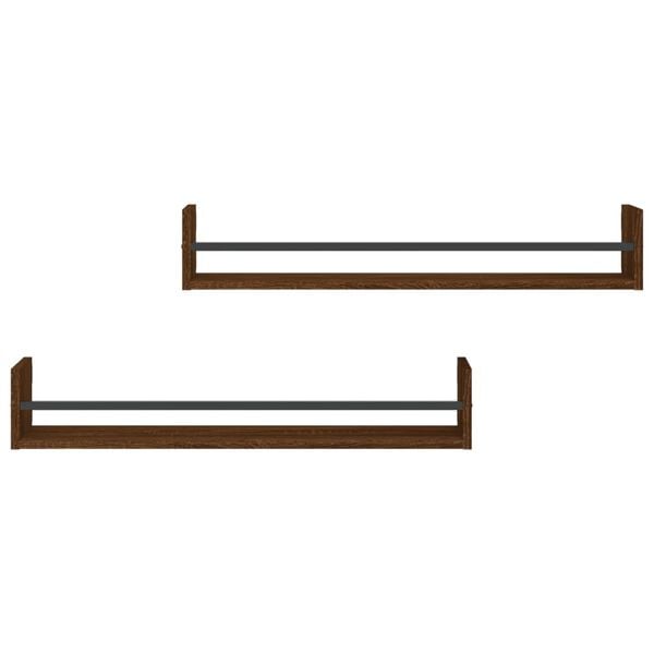 vidaXL sienas plaukti ar stieņiem, 2 gab., ozolkoka krāsa, 80x16x14 cm