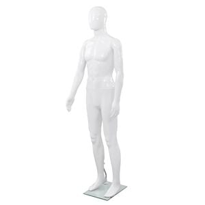 vidaXL vīrie&scaron;u manekens, pilna auguma, stikla pamatne, 185 cm, balts