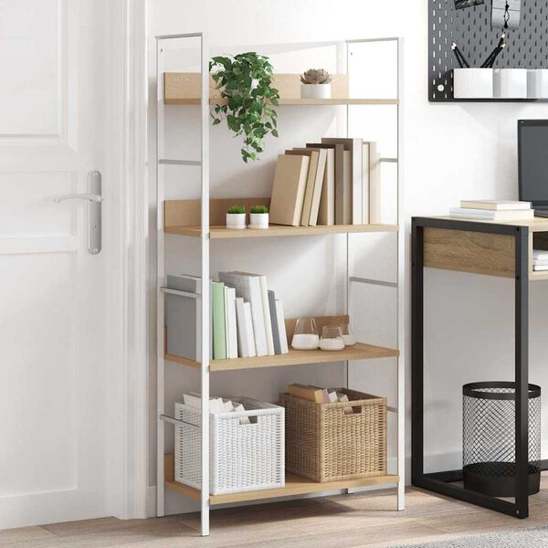 vidaXL 4-līmeņu grāmatplaukts, ozolkoka krāsā, 60x27,6x124,5 cm, koks