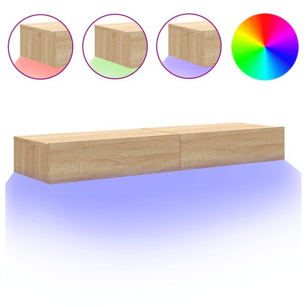 vidaXL TV plaukti ar LED lampiņām, 2gab., 60x35x15,5cm, ozolkoka krāsā