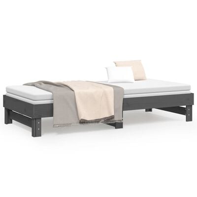 vidaXL izvelkama gulta, pelēka, 2x(100x200) cm, priedes masīvkoks