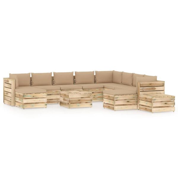 vidaXL 12-daļīgs dārza atpūtas mēbeļu komplekts ar matračiem, koks