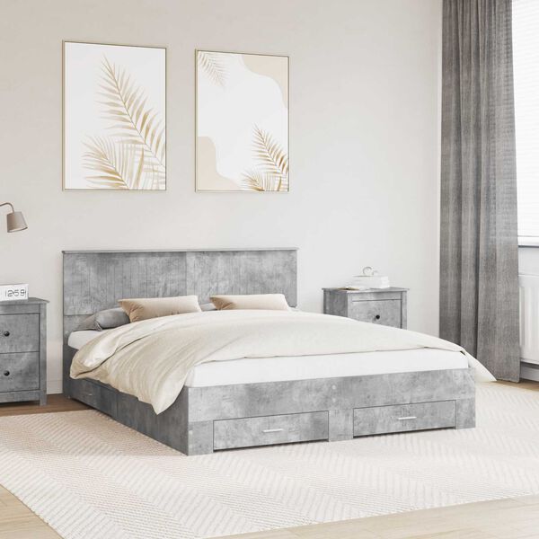 vidaXL Gultas rāmis Betona pelēks 160 x 200 cm Inženierijas koks