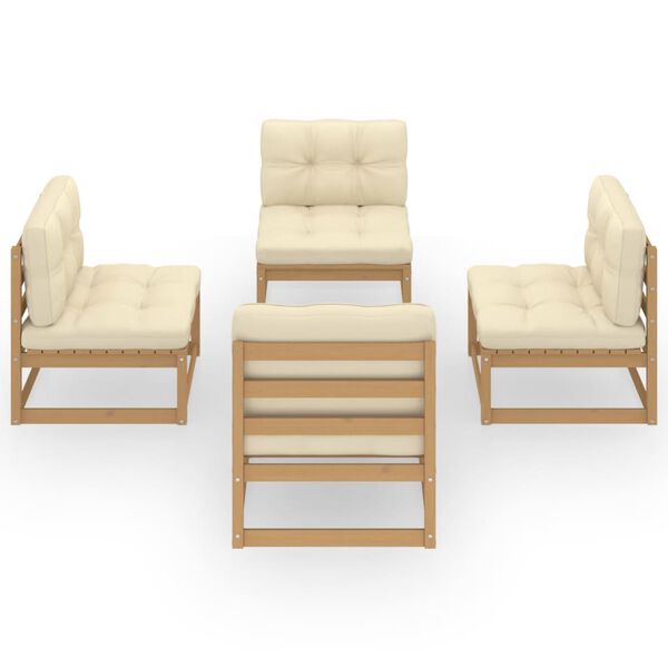 vidaXL 4-daļīgs dārza atpūtas mēbeļu komplekts ar matračiem, priede