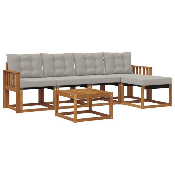 vidaXL Āra dīvānu komplekts ar spilvenu 6 pcs Dabīgs un gai&scaron;i pelēks