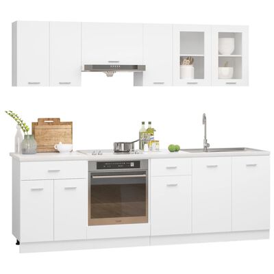 vidaXL 8-daļīgs virtuves skapīšu komplekts, balts, kokskaidu plāksne