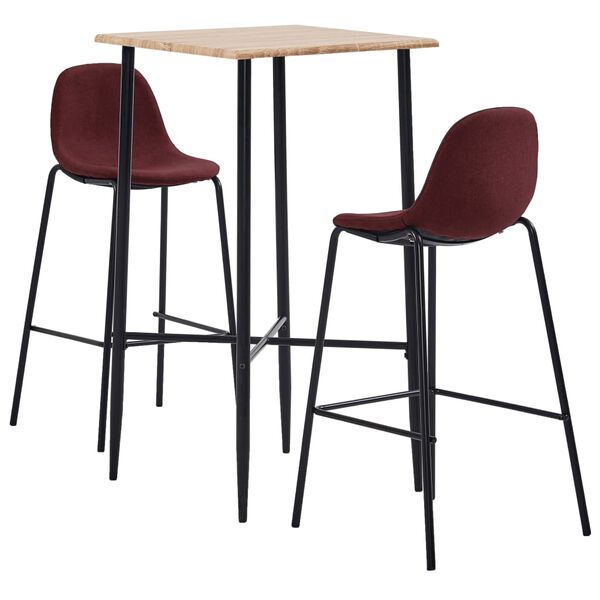 vidaXL 3-daļīgs bāra mēbeļu komplekts, vīnsarkans audums