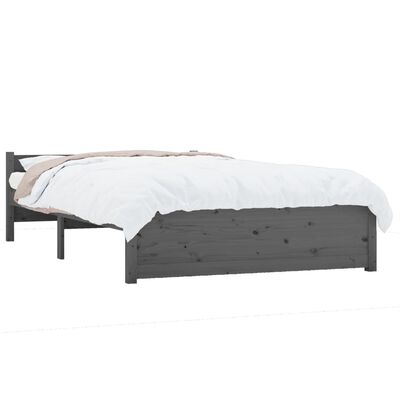 vidaXL gultas rāmis, pelēks, masīvkoks, 135x190 cm, divvietīgs