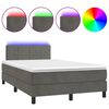 vidaXL atsperu gulta ar matraci, LED, tum&scaron;i pelēks samts, 120x200 cm