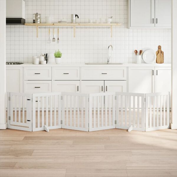 vidaXL suņu vārti ar durvīm, salokāmi, 6 paneļi, 300 cm, papeles koks