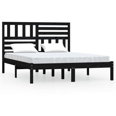 vidaXL gultas rāmis, melns, 135x190 cm, priedes masīvkoks, divvietīgs