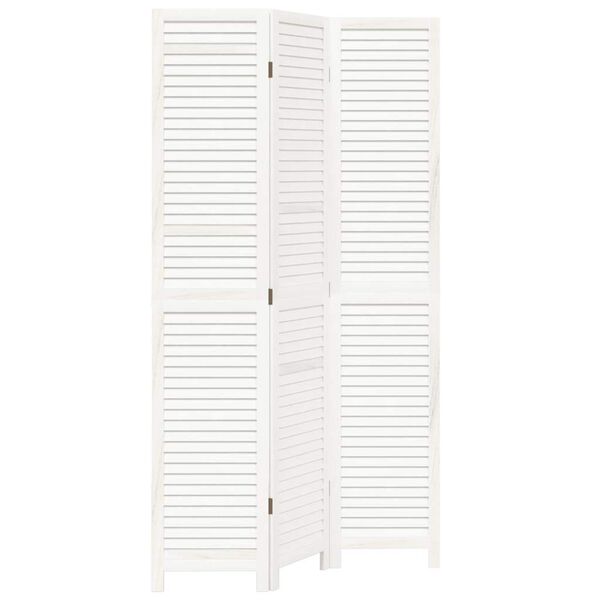 vidaXL 3-paneļu istabas aizslietnis, balts, paulonijas masīvkoks