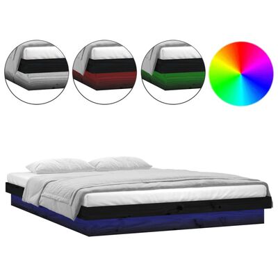 vidaXL gultas rāmis, LED, melns, 120x190 cm, divvietīgs, masīvkoks
