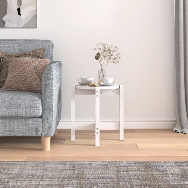 vidaXL kafijas galdiņ&scaron;, balts, &Oslash; 42,5x45 cm, priedes masīvkoks