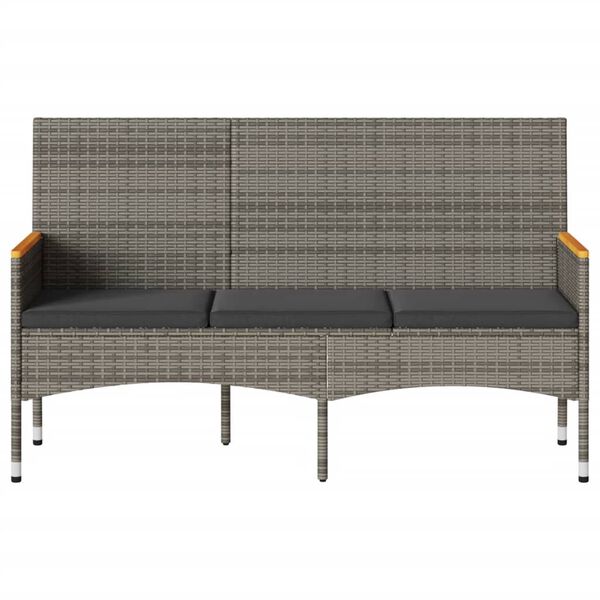vidaXL trīsvietīgs dārza sols ar matračiem, pelēka PE rotangpalma