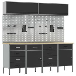 vidaXL Darba skapju komplekts ar atvilktni ar uzglabā&scaron;anu 10 pcs Melna