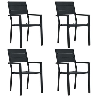 vidaXL dārza krēsli, 4 gab., koka imitācija, melns HDPE