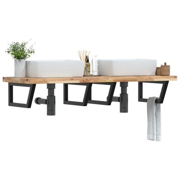 vidaXL izlietnes plaukts, stiprināms pie sienas, tērauds, akācija