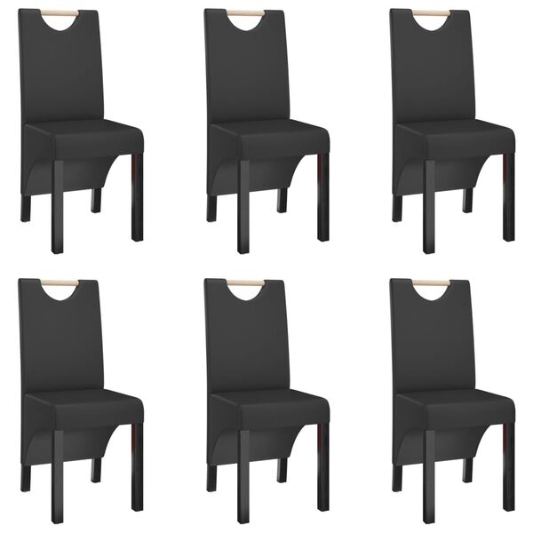 vidaXL virtuves krēsli, 6 gab., melna mākslīgā āda