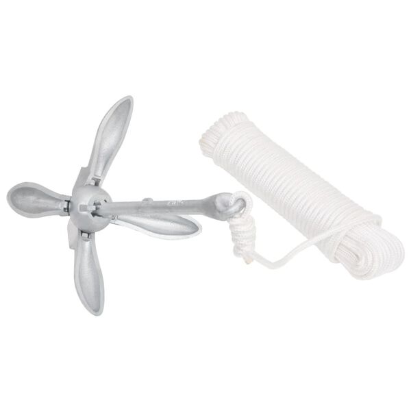 vidaXL saliekamais enkurs ar virvi, sudrabains, 3,2 kg, kaļamā dzelzs