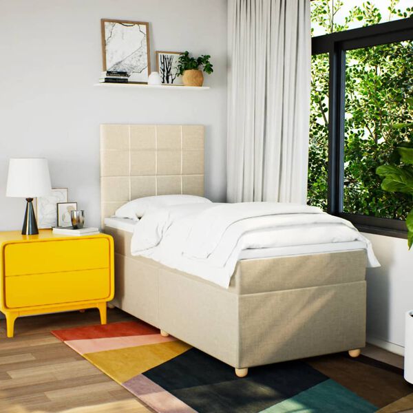 vidaXL atsperu gultas rāmis ar matraci, krēmkrāsas, 80x200 cm, audums