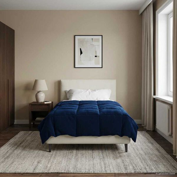 vidaXL Vasaras segas Tiltiņ&scaron; Tum&scaron;i zils 135 x 200 cm Mikro&scaron;ķiedra