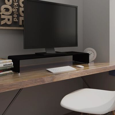 vidaXL TV statīvs, monitora paliktnis, 90x30x13 cm, melns stikls