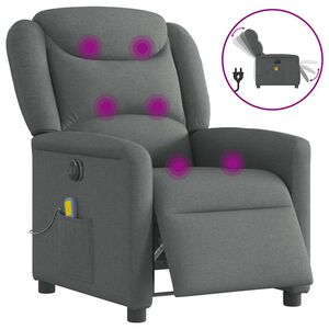 vidaXL elektrisks masāžas krēsls, atgāžams, tum&scaron;i pelēks audums